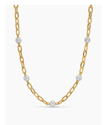 DY Madison® Pavé Bead Chain Necklace 18K Yellow Gold with Diamonds, 6mm