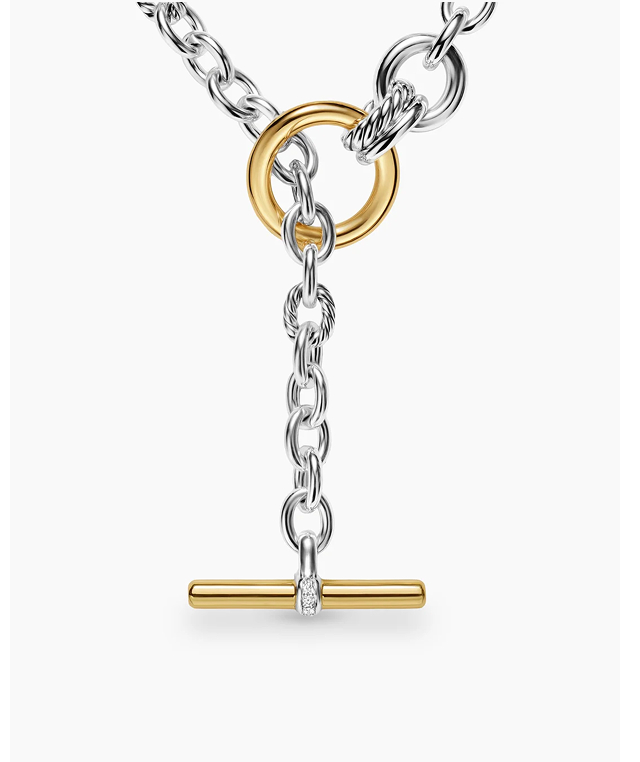 DY Mercer® Double Row Toggle Chain Necklace Sterling Silver with 18K Yellow Gold and Diamonds, 8mm