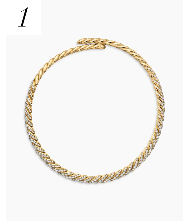Sculpted Cable Flex Necklace 18K Yellow Gold with Diamonds, 7.5mm