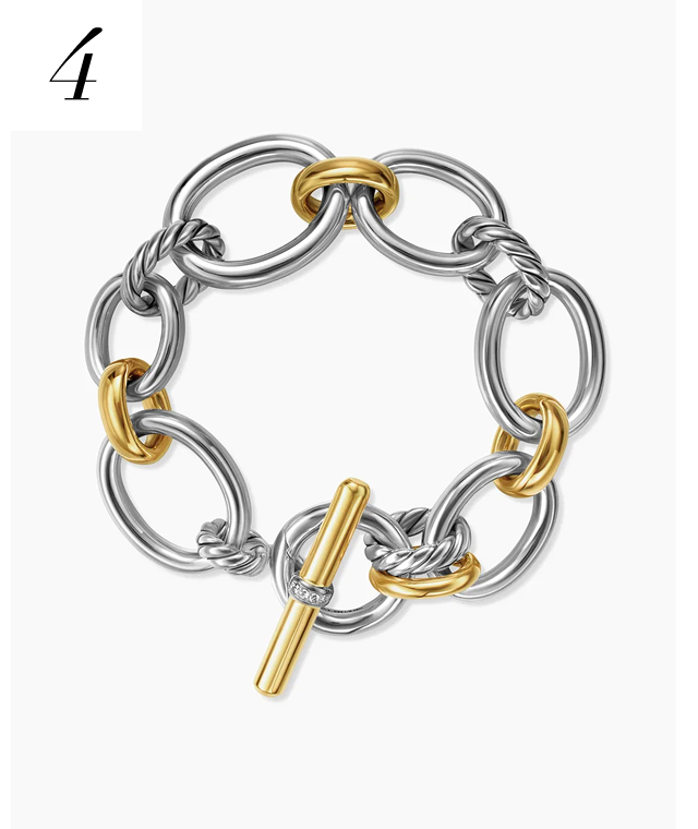DY Mercer® Chain Bracelet Sterling Silver with 18K Yellow Gold and Diamonds, 20mm