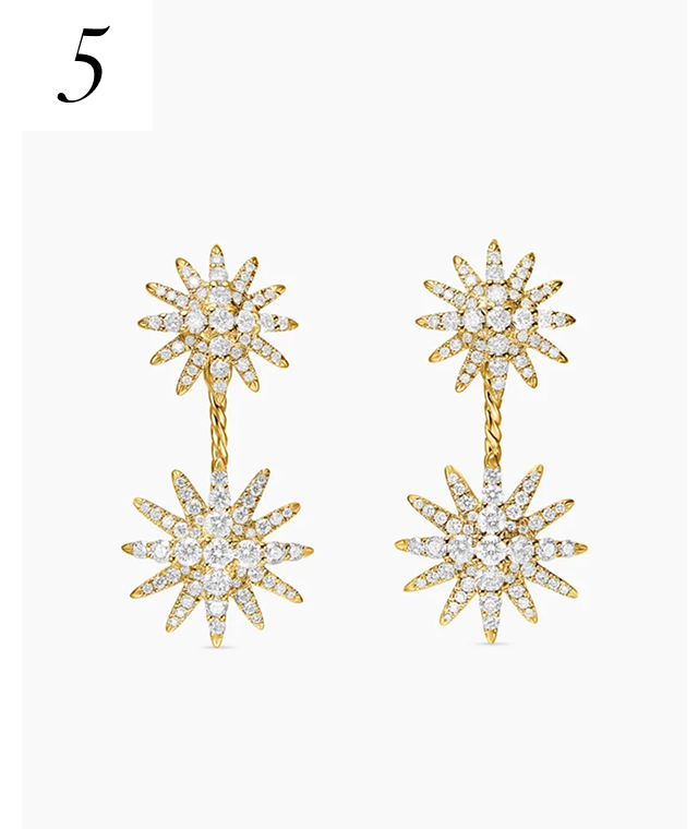 Starburst Double Drop Earrings 18K Yellow Gold with Diamonds, 32.5mm