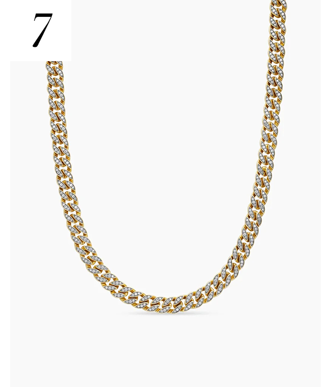 Curb Chain Necklace 18K Yellow Gold with Diamonds, 8mm