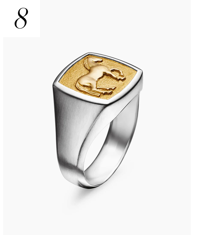 Petrvs® Horse Pinky Ring Sterling Silver with 18K Yellow Gold, 14.8mm