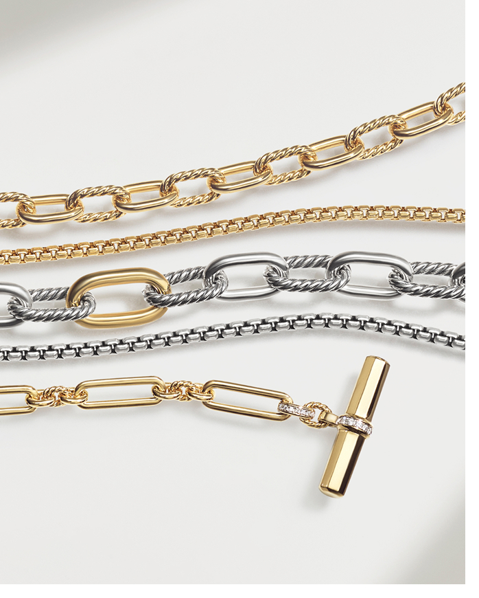 Stack Chains. Chain bracelets are foundational in any stack. Wear them with structured cuffs and bangles for a balanced composition.
