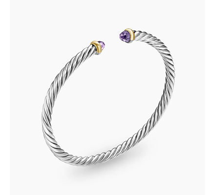 Cable Flex® Bracelet Sterling Silver with 14K Yellow Gold and Amethyst, 4mm