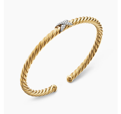 X Cablespira® Station Bracelet 18K Yellow Gold with Pavé Diamonds, 4mm
