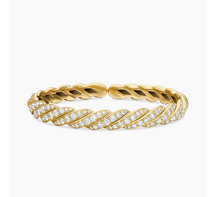 Sculpted Cable Flex Bracelet 18K Yellow Gold with Diamonds, 7.8mm