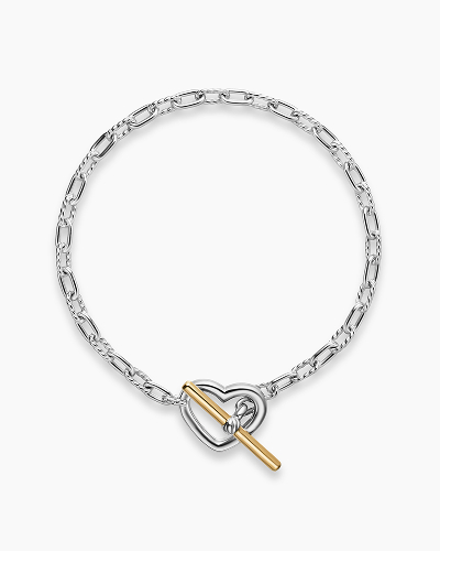 DY Madison® Heart Toggle Chain Bracelet Sterling Silver with 18K Yellow Gold, 3mm