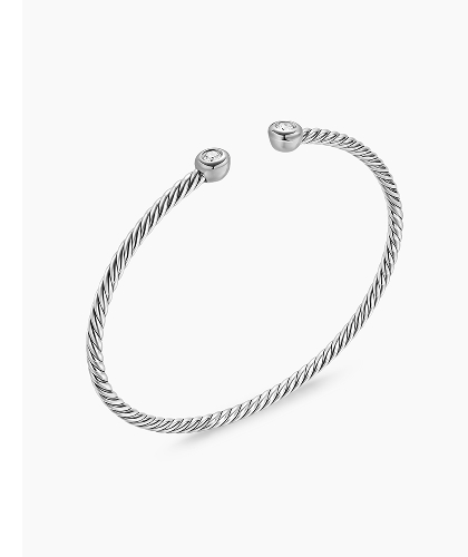 Micro Cable Flex® Round Bracelet Sterling Silver with Diamonds, 2.6mm