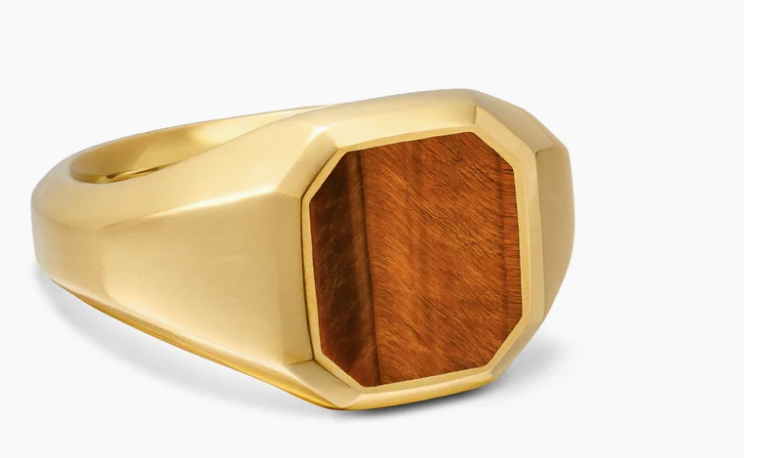 Streamline® Signet Ring 18K Yellow Gold with Tiger’s Eye, 14mm