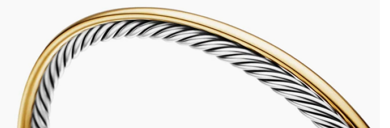 Crossover Bracelet Sterling Silver with 18K Yellow Gold, 3mm