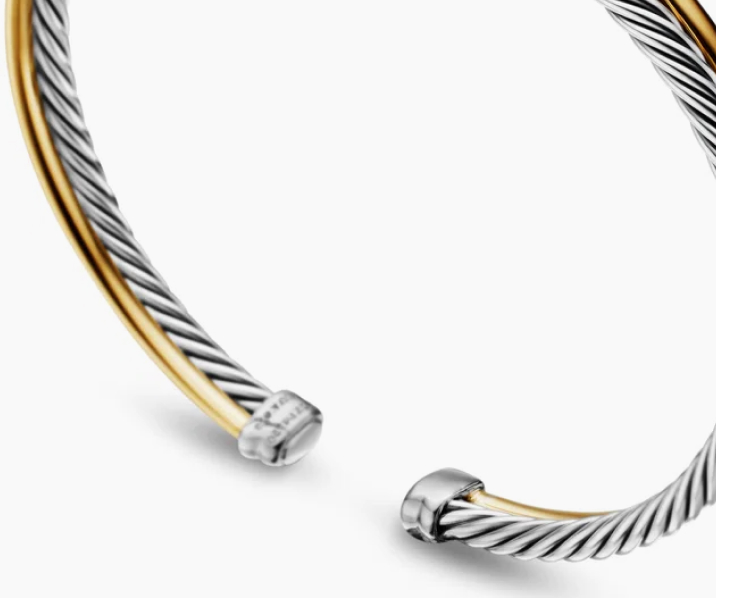 Crossover Bracelet Sterling Silver with 18K Yellow Gold, 3mm