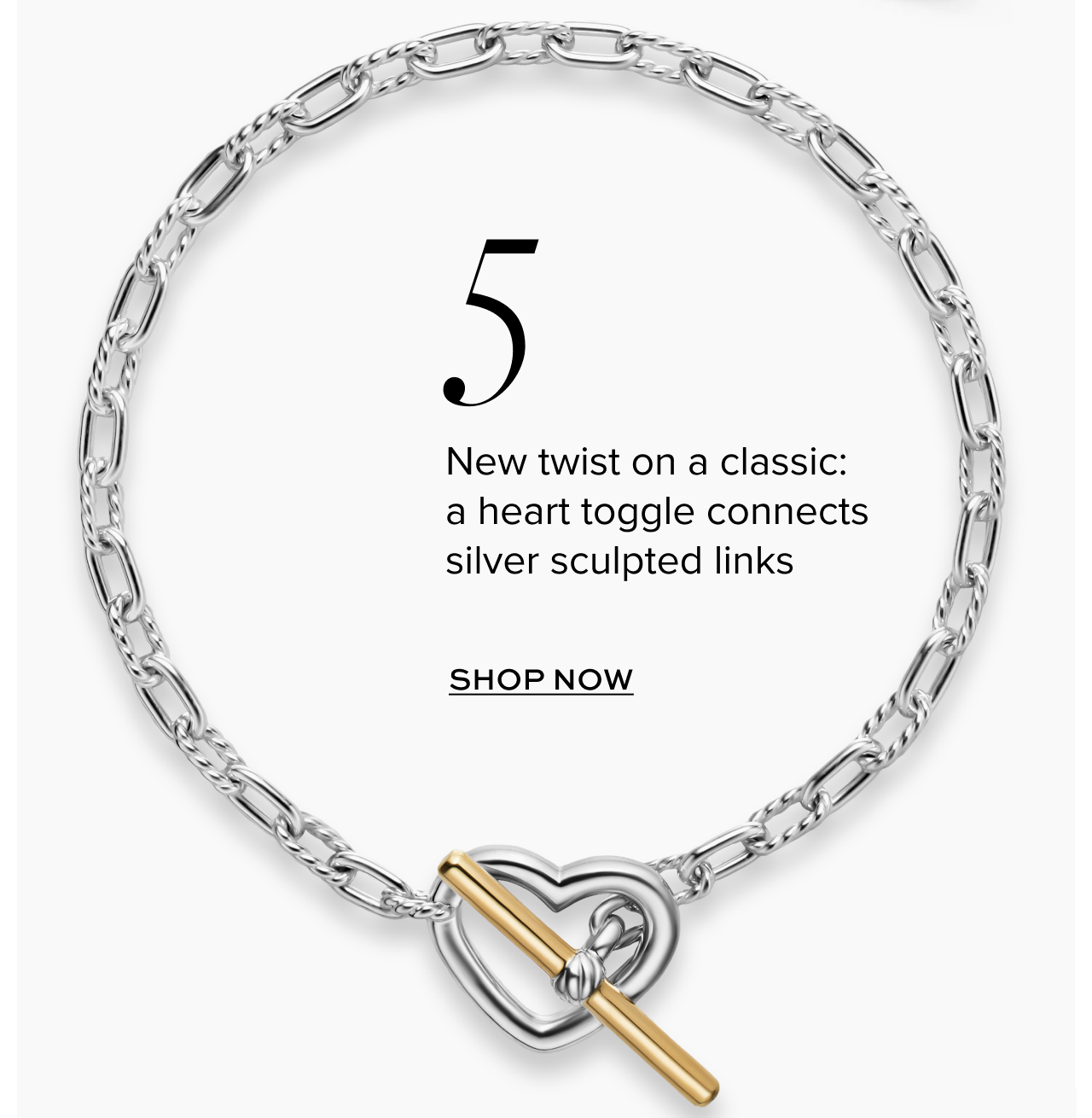 DY Madison® Heart Toggle Chain Bracelet Sterling Silver with 18K Yellow Gold, 3mm