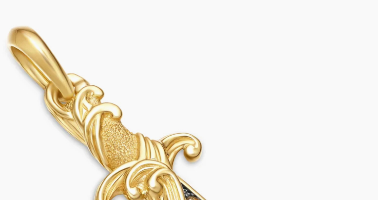 Waves Dagger Amulet 18K Yellow Gold with Cognac Diamonds, 44mm