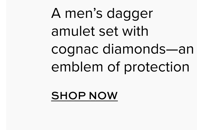 A men’s dagger amulet set with cognac diamonds—an emblem of protection