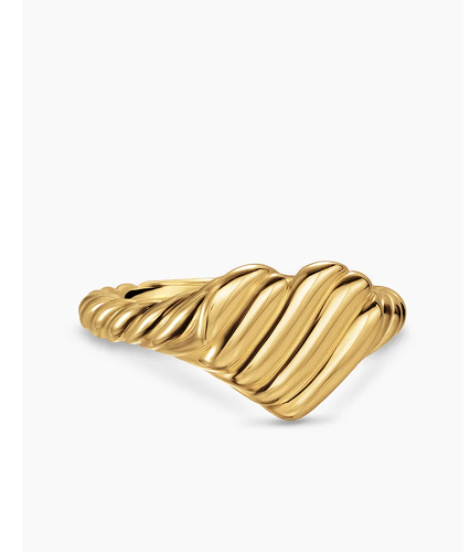 Sculpted Cable Heart Pinky Ring 18K Yellow Gold, 9mm