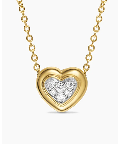 Puffy Heart Pendant Necklace 18K Yellow Gold with Diamonds, 7.8mm