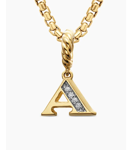 Pavé Initial Pendant 18K Yellow Gold with Diamond A