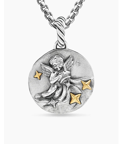 Leo Amulet Sterling Silver with 18K Yellow Gold and Diamonds, 19mm