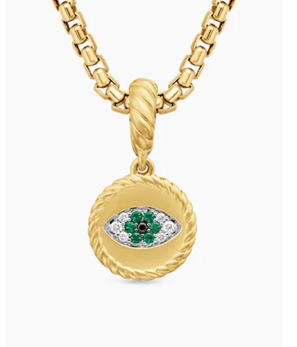 Evil Eye Amulet 18K Yellow Gold with Pavé Emeralds and Diamonds, 11mm