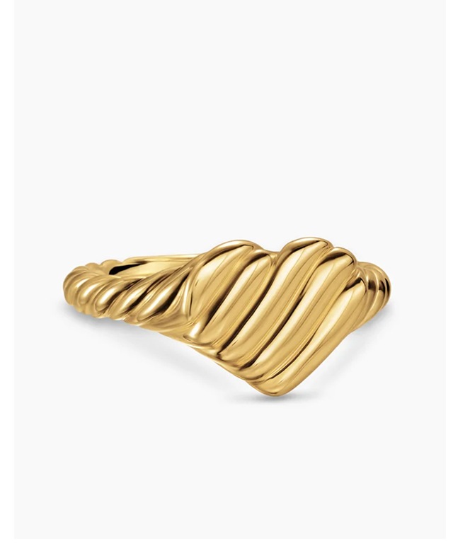 Sculpted Cable Heart Pinky Ring 18K Yellow Gold, 9mm