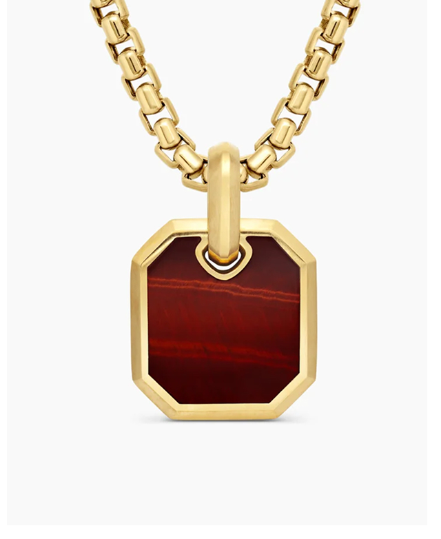 Octagonal Amulet 18K Yellow Gold with Red Tiger’s Eye, 15mm