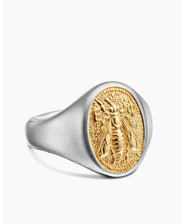 Petrvs® Bee Pinky Ring Sterling Silver with 18K Yellow Gold, 15.5mm