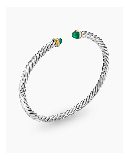 Cable Flex® Bracelet Sterling Silver with 14K Yellow Gold and Green Onyx, 4mm