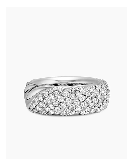 Sculpted Cable Band Ring Sterling Silver with Diamonds, 7.5mm