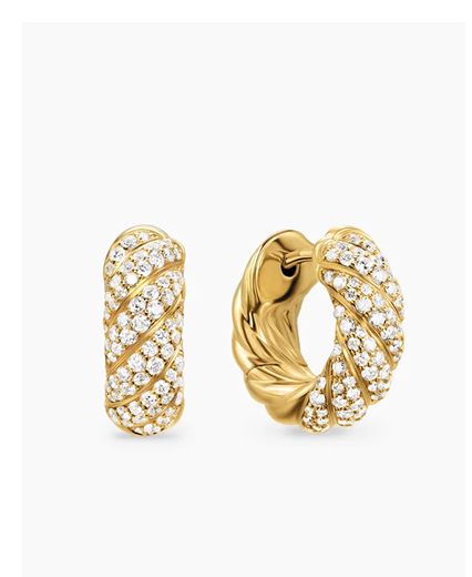 Sculpted Cable Hoop Earrings 18K Yellow Gold with Diamonds, 14.4mm