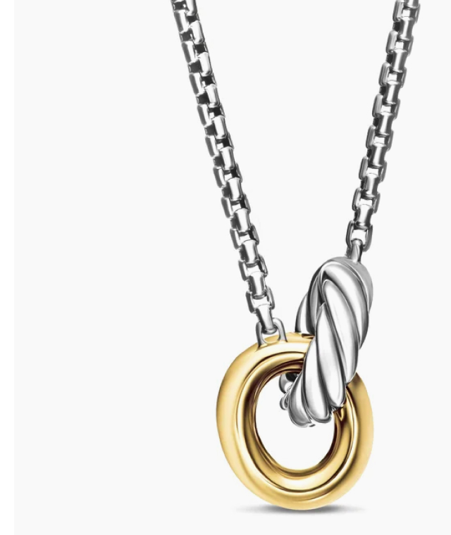 Petite Cable Linked Necklace Sterling Silver with 14K Yellow Gold, 15mm
