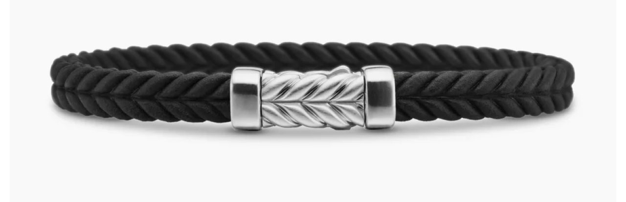 Chevron Bracelet Black Rubber with Sterling Silver, 9mm