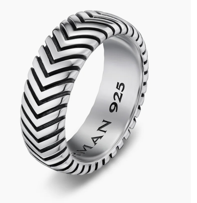 Chevron Band Ring Sterling Silver, 10mm