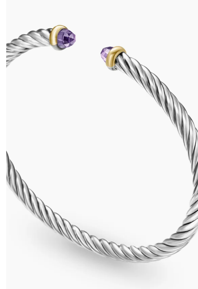 Cable Flex® Bracelet Sterling Silver with 14K Yellow Gold and Amethyst, 4mm