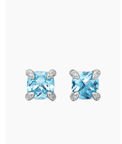 Petite Chatelaine® Stud Earrings Sterling Silver with Blue Topaz and Diamonds, 6mm
