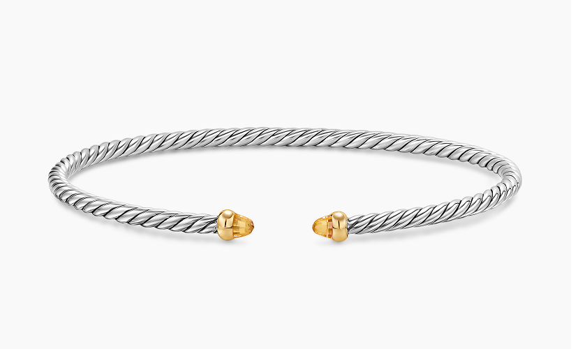 Micro Cable Flex® Bracelet Sterling Silver with 14K Yellow Gold and Citrine, 2.6mm
