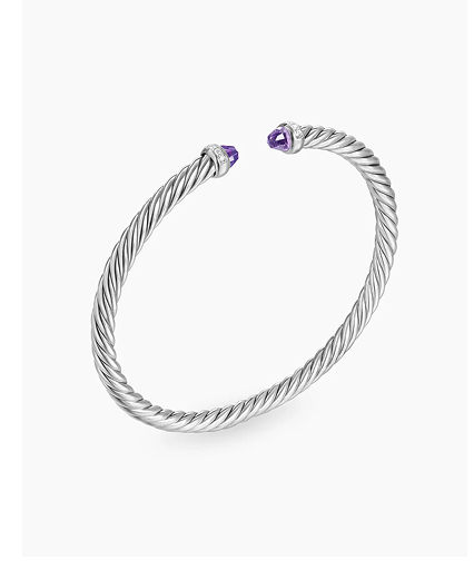 Cable Flex® Bracelet Sterling Silver with Amethyst and Diamonds, 4mm