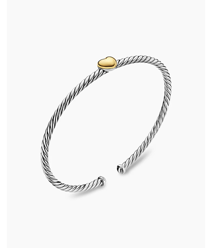 Micro Cable Flex® Heart Station Bracelet Sterling Silver with 14K Yellow Gold, 2.6mm