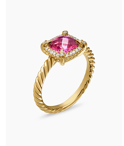 Petite Chatelaine® Pavé Bezel Ring 18K Yellow Gold with Pink Tourmaline and Diamonds, 7mm