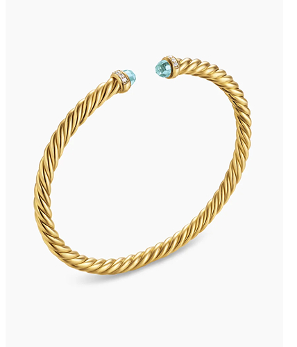 Cablespira® Flex Bracelet 18K Yellow Gold with Aquamarine and Diamonds, 4mm
