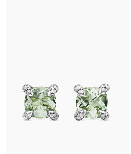 Petite Chatelaine® Stud Earrings Sterling Silver with Prasiolite and Diamonds, 6mm