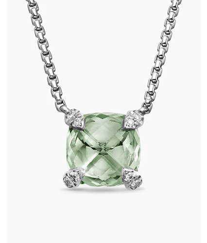 Petite Chatelaine® Pendant Necklace Sterling Silver with Prasiolite and Diamonds, 9mm