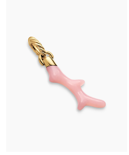 Petite Coral Amulet 18K Yellow Gold with Pink Opal, 25.2mm