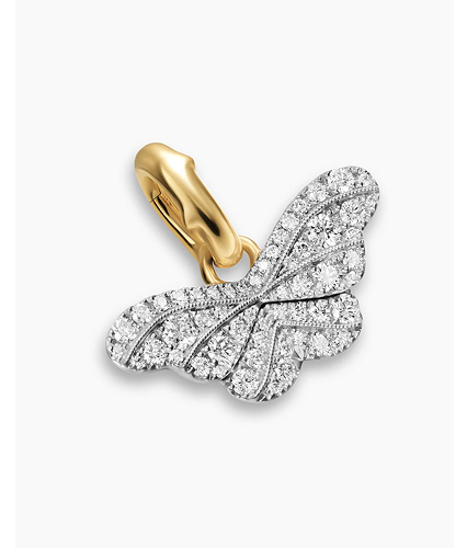 Butterfly Amulet 18K White and Yellow Gold with Diamonds, 9.1mm