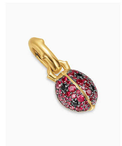 Ladybug Amulet 18K Yellow Gold with Rubies and Black Diamonds, 12.7mm