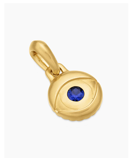 Evil Eye Amulet 18K Yellow Gold with Blue Sapphire, 14.5mm