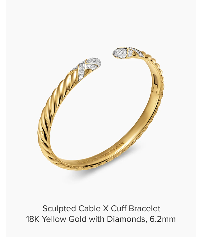 Sculpted Cable X Cuff Bracelet 18K Yellow Gold with Diamonds, 6.2mm