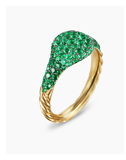Petite Pavé Pinky Ring 18K Yellow Gold with Emeralds, 7mm