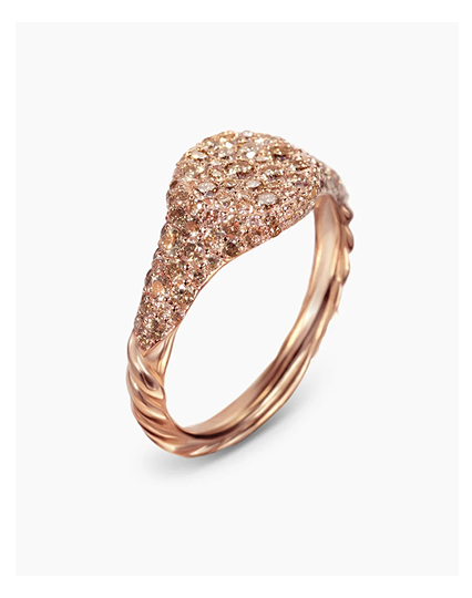 Petite Pavé Pinky Ring 18K Rose Gold with Cognac Diamonds, 7mm