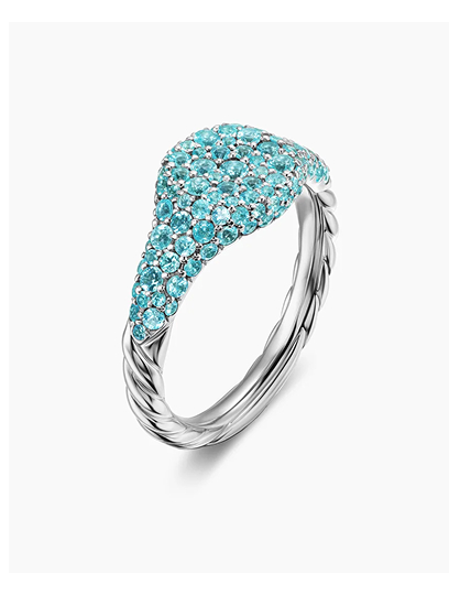 Petite Pavé Pinky Ring 18K White Gold with Paraiba Tourmalines, 7mm